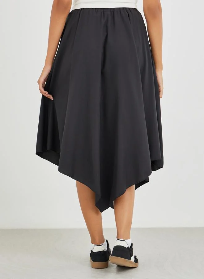 Take Two Take Two Solid Asymmetric Hem Midi Skirt