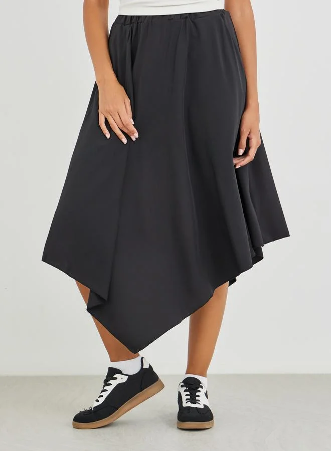 تايك تو Take Two Solid Asymmetric Hem Midi Skirt