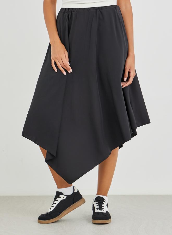 Take Two Solid Asymmetric Hem Midi Skirt - Image 2