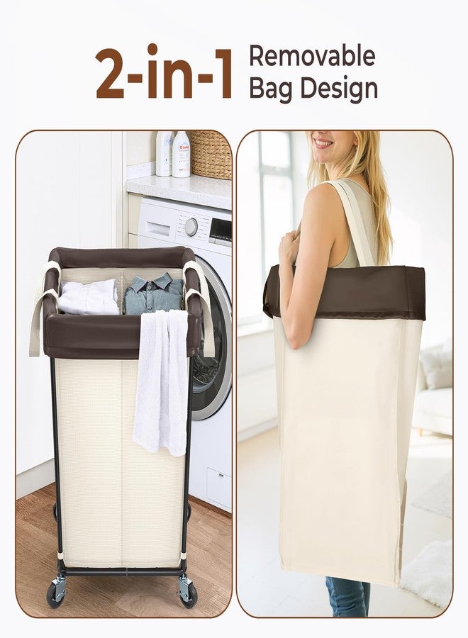 Mefirt 160L Large Laundry Hamper with Wheels, Laundry Basket 2 Section Laundry Bag Laundry Cart with Wheels, Clothes Hamper for Laundry, Bedroom, Bathroom and Dorm (Beige) - Image 5