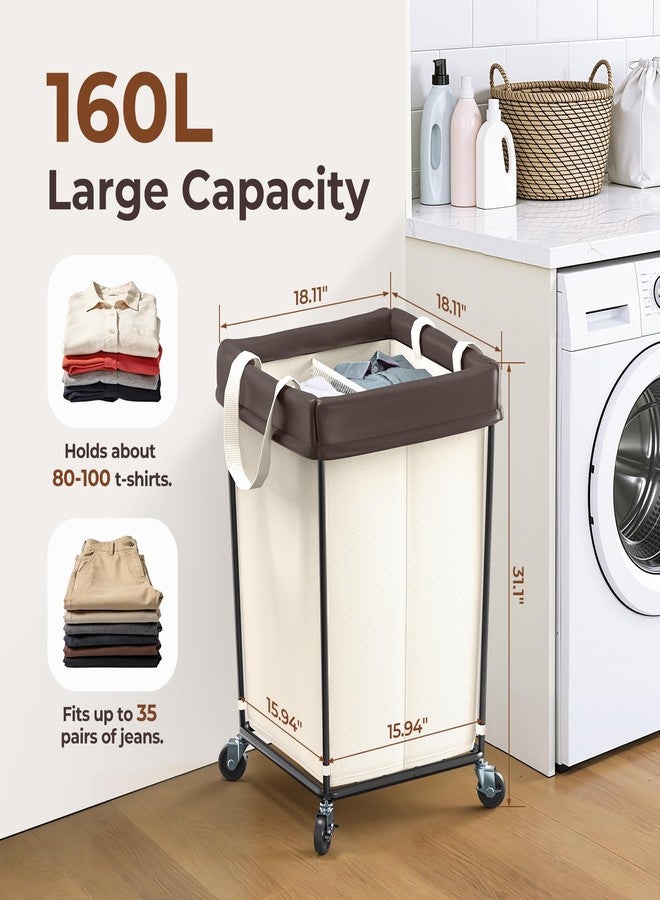 Mefirt 160L Large Laundry Hamper with Wheels, Laundry Basket 2 Section Laundry Bag Laundry Cart with Wheels, Clothes Hamper for Laundry, Bedroom, Bathroom and Dorm (Beige) - Image 2