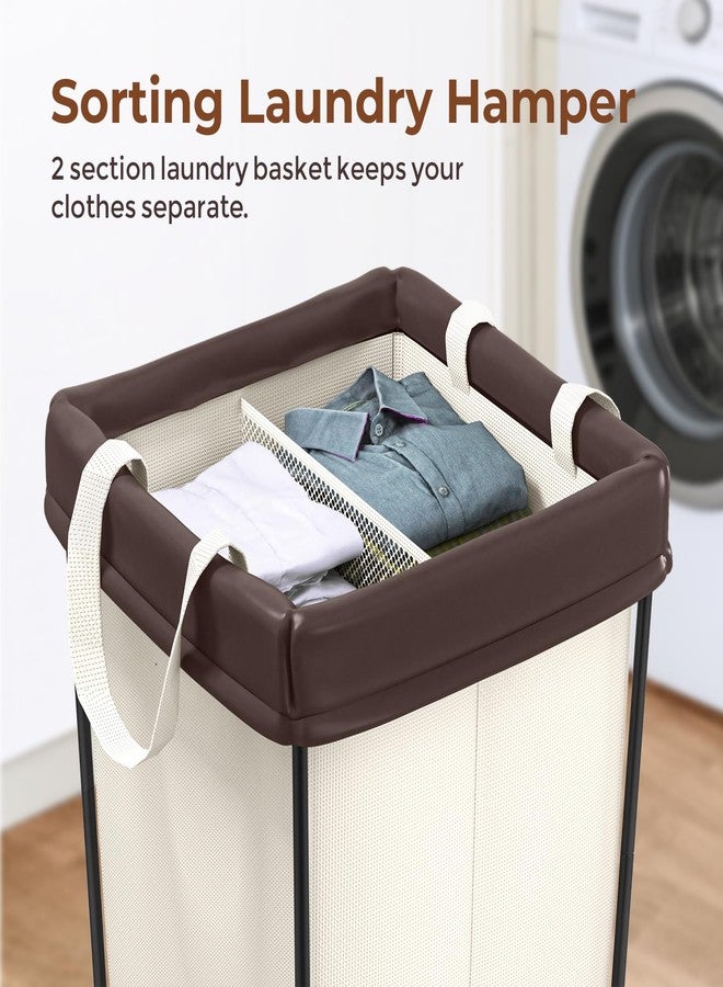 Mefirt 160L Large Laundry Hamper with Wheels, Laundry Basket 2 Section Laundry Bag Laundry Cart with Wheels, Clothes Hamper for Laundry, Bedroom, Bathroom and Dorm (Beige) - Image 3