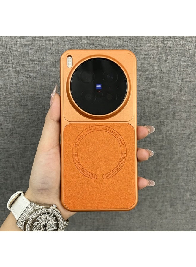 Compatible with Vivo X300 Ultra back Case cover,Support magnetic charging, Artificial leather material splicing design, Lens protection, Lightweight, Durable, Anti slip，Business style