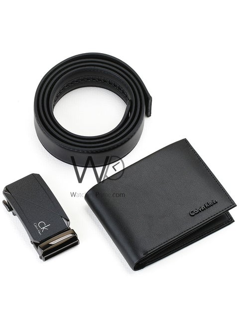 Calvin Klein Black Genuine Leather Wallet and Belt Gift Set Ck