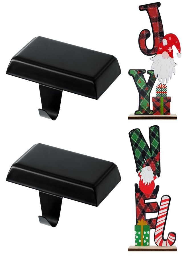 LOVYNO 4PCS Christmas Stocking Holders Set Include Black Metal Stocking Hangers DIY Wooden Ornaments Weighted Non-Slip Hanging Hooks for Christmas Fireplace Mantel Decor - Image 1