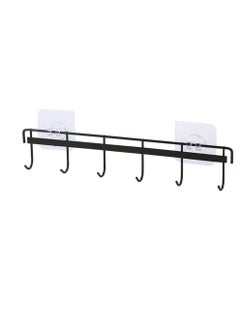 sulfar MS Kitchen Utensil Rack Wall Mount, Black Adhesive Kitchen Utensil Hanger No Drilling Kitchen Utensil Holder Space Saving Kitchen Wall Hooks for Kitchen Bathroom Camper (Black) Pack of 1  - Image 1