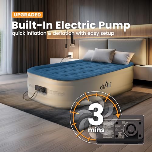 Dr. air Twin Air Mattress with Built-in Pump, 18" Raised Blow Up Mattress, 500 lbs Max Honeycomb Air Bed, 48Hr Leak-Proof Test, 3min Inflatable Mattress for Home, Guests, Camping, Colchones inflables - Image 2