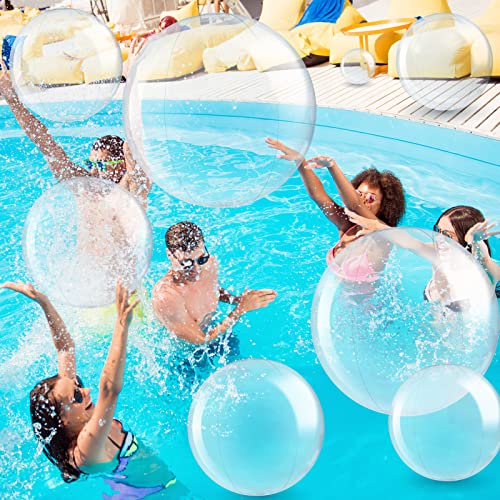Sratte 20 Pcs Inflatable Beach Balls Bulk, Multiple Sizes Summer Swimming Pool Balls for Adults Hawaii Luau Party Supplies(Clear,Classic) - Image 2