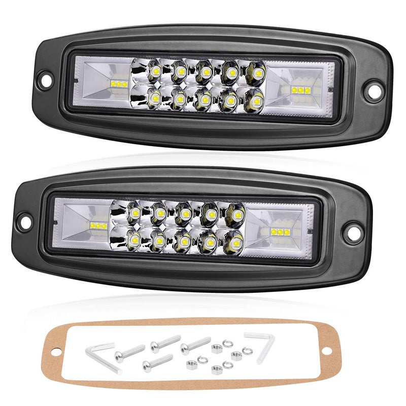 Niking Auto Flush Mount LED Pods 2Pcs 7 Inch LED Light Bar 96W Off Road Flush Mount Spot Flood Combo Driving Work Bar Fog lights for Trucks SUV Pick up Bumper