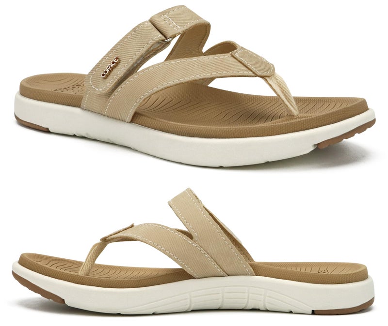 COFACE Womens Orthopedic Flip Flops Ladies Slip On Athletic Yoga Memory Foam Cushion Recovery Walking Thong Sandals Summer Beach Pool Slippers Comfortable Plantar Fasciitis Arch Support Beige Size 8.5 - Image 1