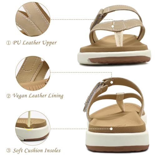 COFACE Womens Orthopedic Flip Flops Ladies Slip On Athletic Yoga Memory Foam Cushion Recovery Walking Thong Sandals Summer Beach Pool Slippers Comfortable Plantar Fasciitis Arch Support Beige Size 8.5 - Image 5