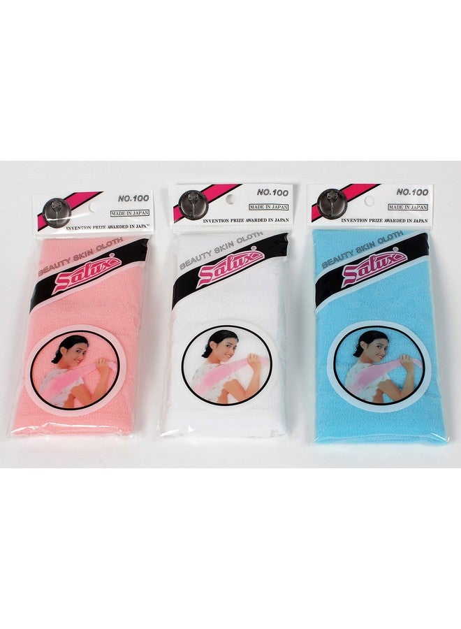 سالوكس منشفة استحمام من سالوكس نايلون للعناية بالبشرة اليابانية، 3 قطع، مزيج من الخوخ والأبيض والأزرق - Image 1