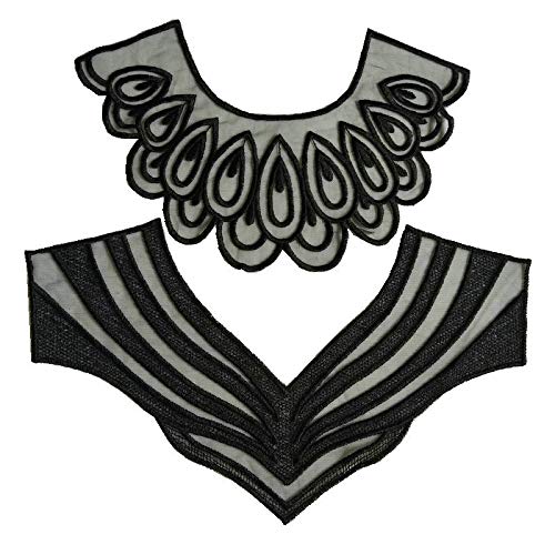 YinQin 2 pcs Polyester Black Fabric Flower Lace Sewing Applique Lace Collar Neckline Collar Applique DIY Accessory (Color B) - Image 2