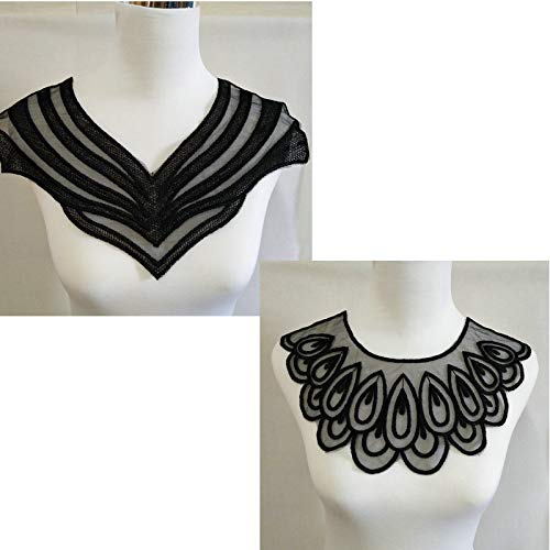 YinQin 2 pcs Polyester Black Fabric Flower Lace Sewing Applique Lace Collar Neckline Collar Applique DIY Accessory (Color B) - Image 1