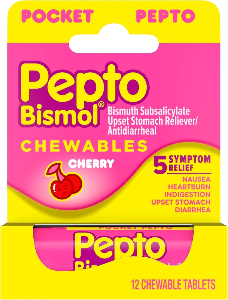 Pepto Bismol Cherry Chewable Tablets for Diarrhea Relief - 12 Count - Image 1