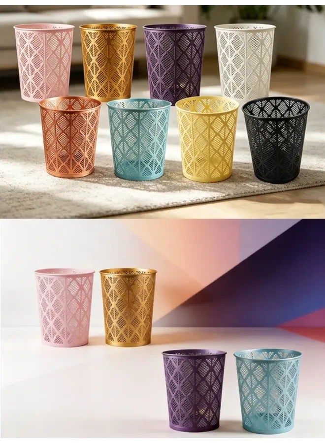 Thickened Metal Hollow Trash Can, Light Luxury Hollow Mesh Waste Bin, Multi Color Durable Metal Waste Basket For Bedroom Office Bathroom Home Decor - Image 5