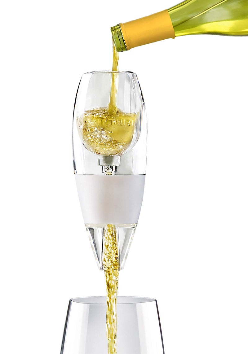 Vinturi Vinturi Classic Essential Wine Aerator Pourer and Decanter Provides Enhanced Flavors with Smoother Finish Features Easy to Grip Silicone Body and No-Drip Stand, White  - Image 1