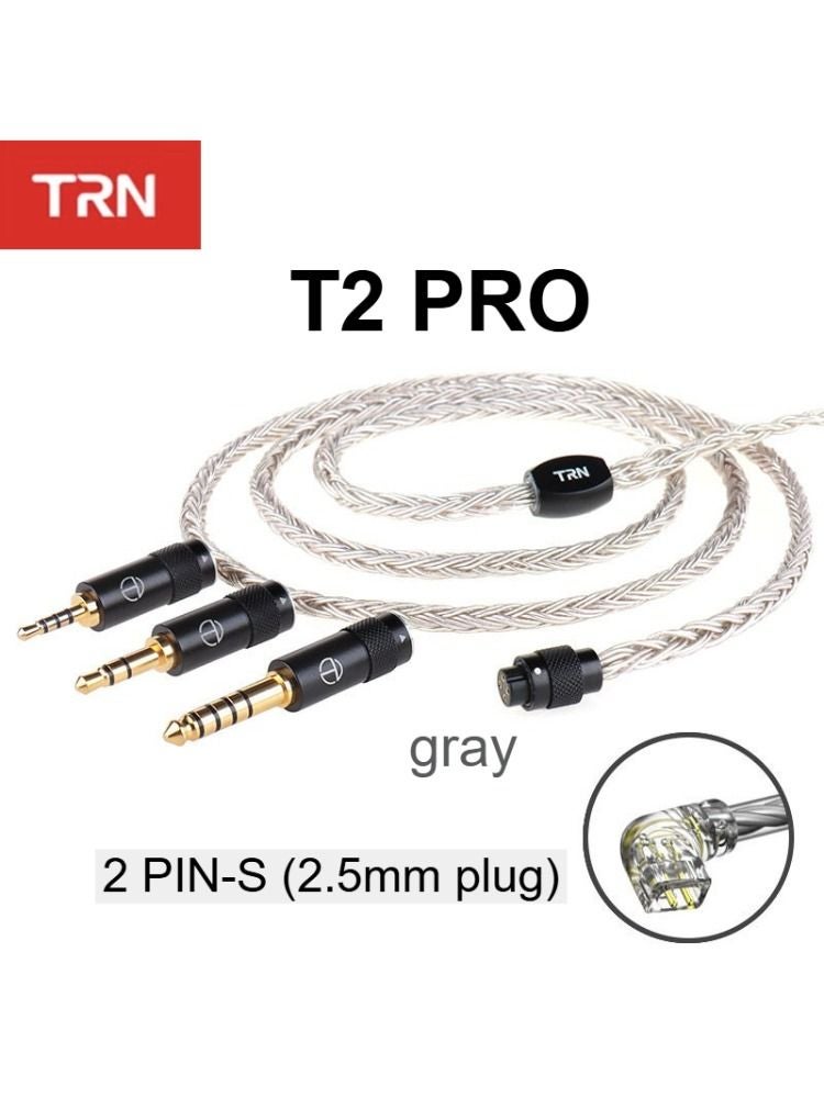 TRN T2 Pro Earphone Cable, 2.5mm Plug, S 2-Pin, Gray - Image 1