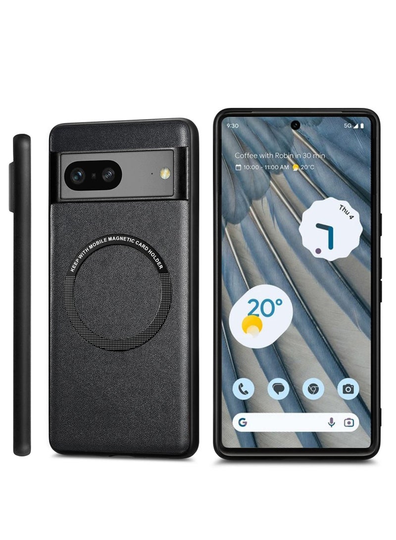 KASTWAVE Compatible Google Pixel 7A Magnetic Case,Slim Shockproof Soft PU Leather & Hard PC Full Protective Cover Google 7A 6.1”,Compatible with MagSafe Charging & Accessories,Pixel 7A Cases 2023 Black - Image 1