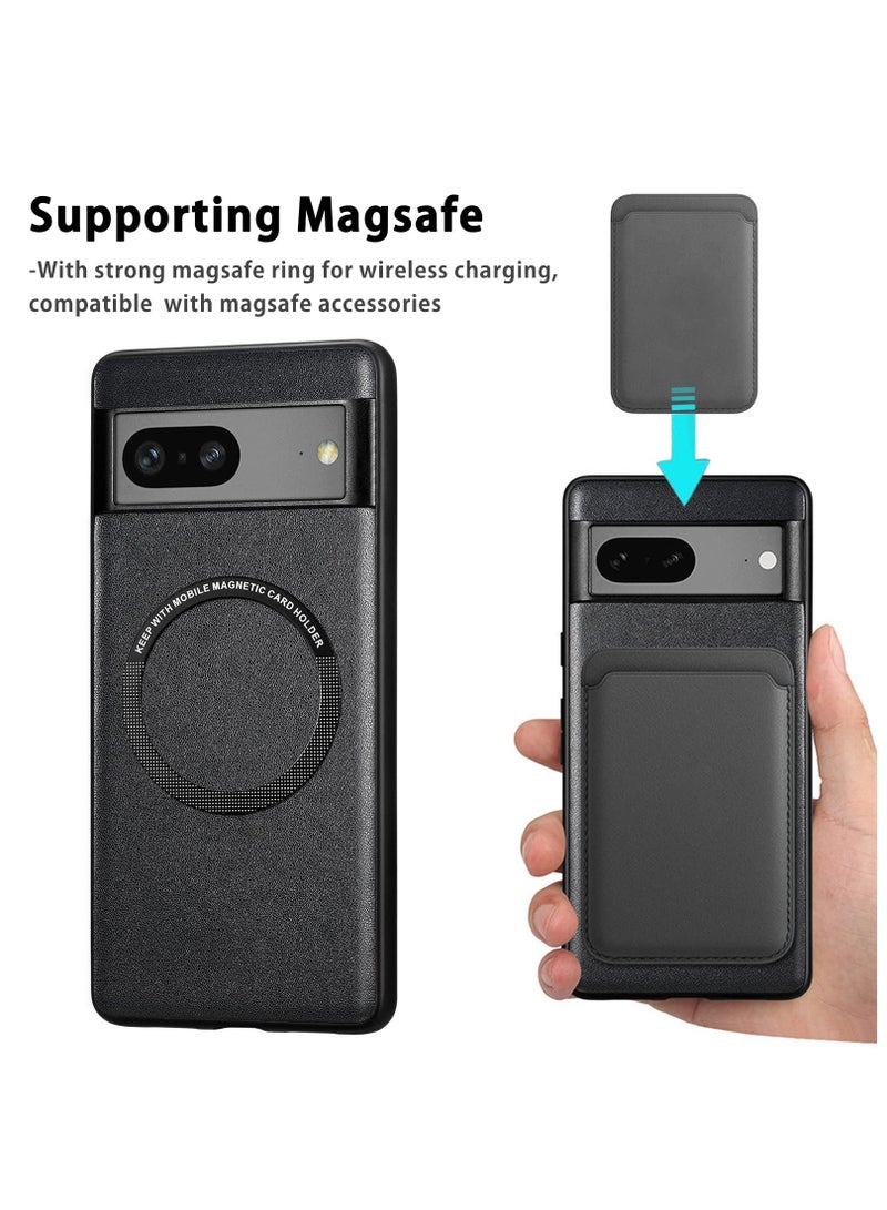 KASTWAVE Compatible Google Pixel 7A Magnetic Case,Slim Shockproof Soft PU Leather & Hard PC Full Protective Cover Google 7A 6.1”,Compatible with MagSafe Charging & Accessories,Pixel 7A Cases 2023 Black - Image 2