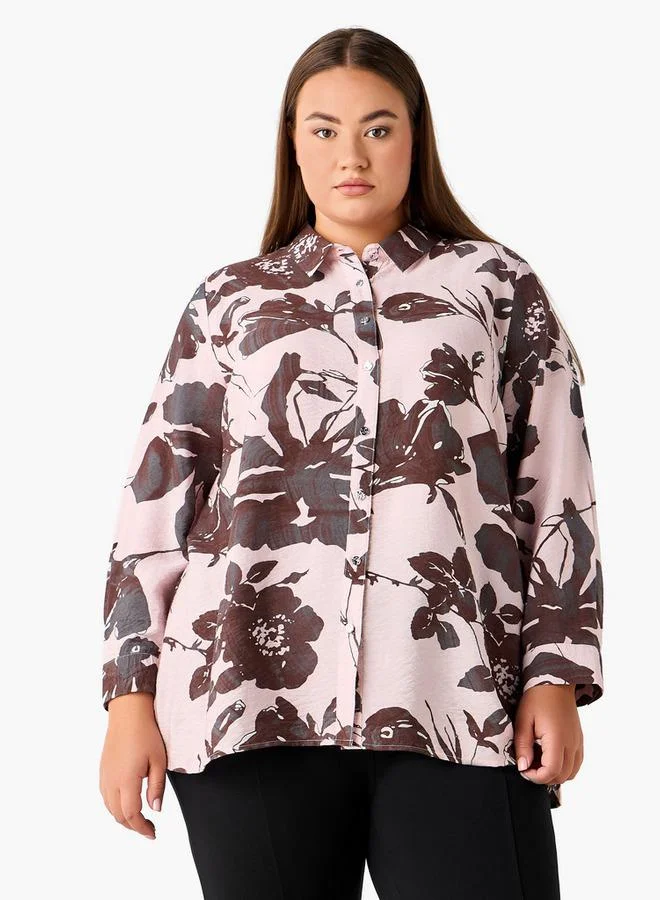 Ulla Popken Ulla Popken Relaxed Fit Viscose Printed Shirt