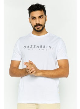 Gazzarrini Men Crew Neck Short Sleeves Brand Logo T-Shirt, White  - Image 1