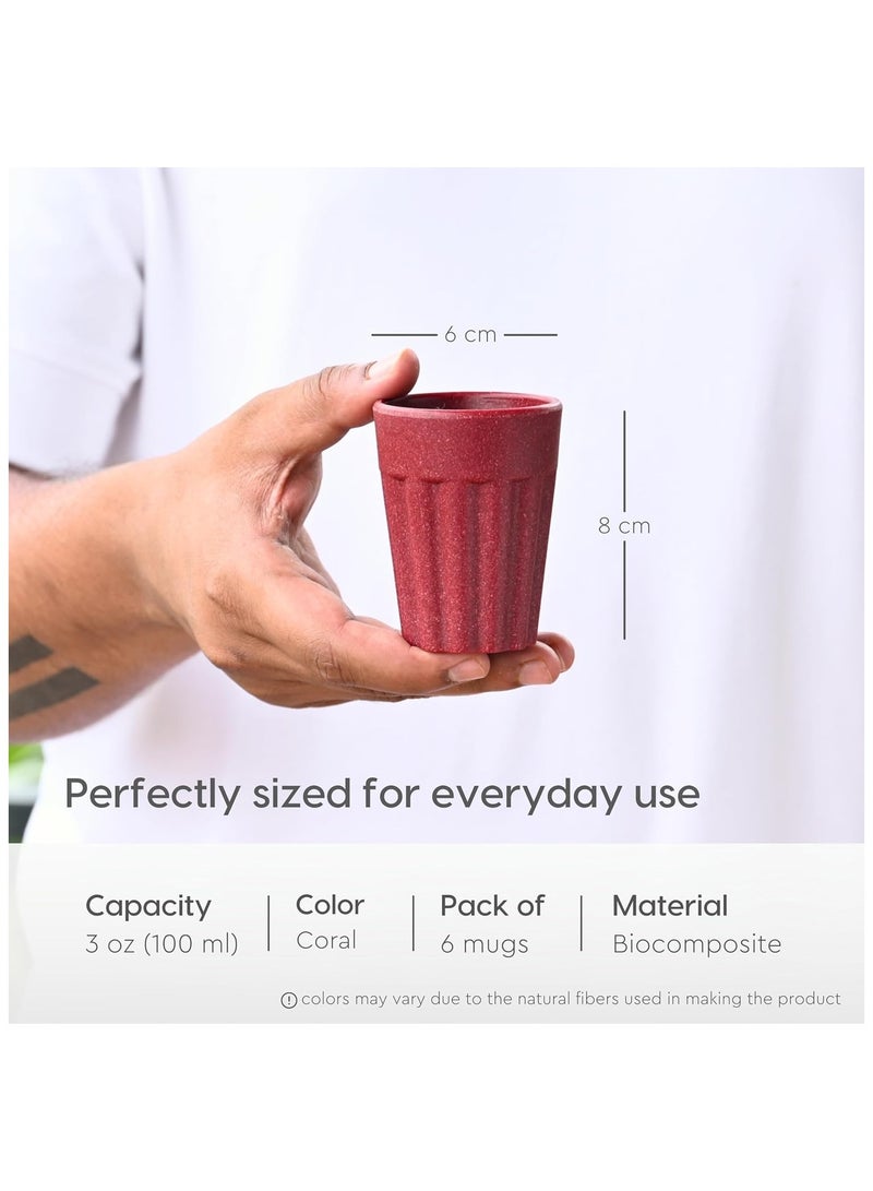 FRENVI Earth-Friendly Cutting Chai Cups 100 ml| Coffee Cup made with Rice Husk & Bamboo Fibers |Coral Red - Image 2