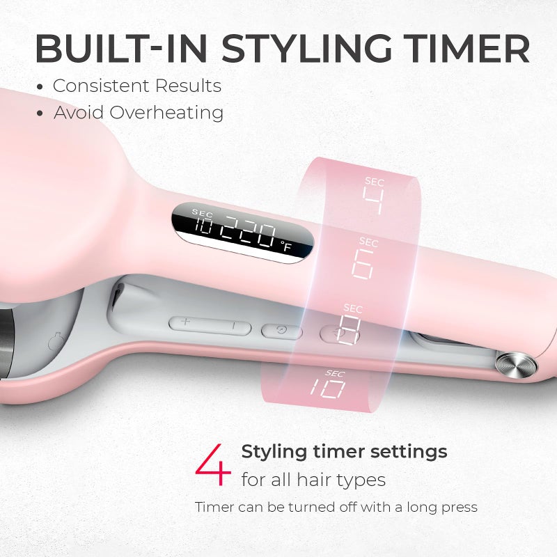 TYMO Curling Iron Hair Crimper Waver - TYMO ROVY Beach Waves Curling Wand, Ionic Deep Waver Hair Curler Tool with Ceramic 3 Barrel for Women, Dual Voltage, Anti-Scald, Easy to Use, Pink, 1.25 Inch - Image 3