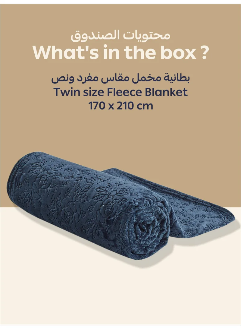 Donetella Dark blue Fleece Blanket, Single Size 170x210 cm, 300 GSM, Floral Texture - Lightweight Ultra Soft & Warm Solid Throw Blanket, Cozy for Sofa, Bed & Couch  | Best Price UAE