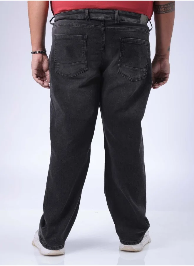 هاردسودا Men Plus Size Vintage Straight Fit Solid Mid-Rise Stretchable Jeans