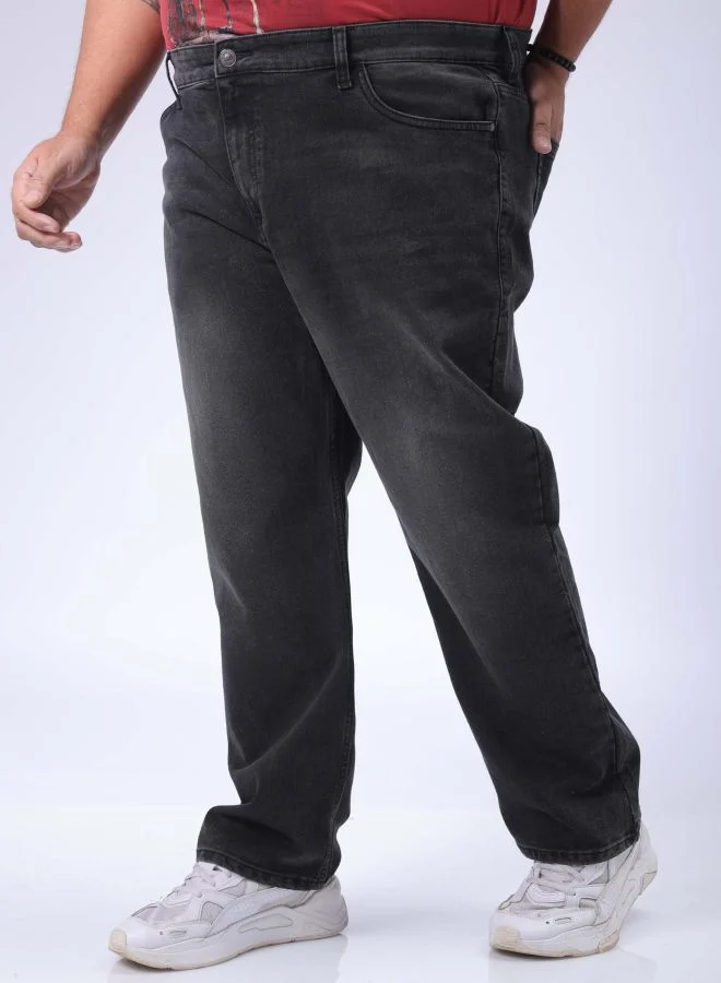 HARDSODA Men Plus Size Vintage Straight Fit Solid Mid-Rise Stretchable Jeans