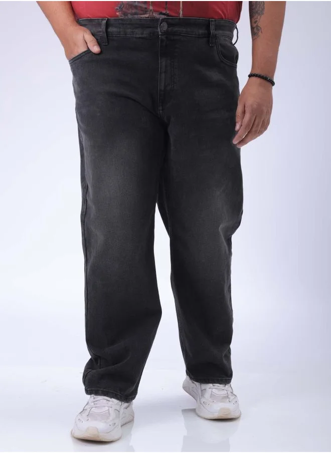 هاردسودا Men Plus Size Vintage Straight Fit Solid Mid-Rise Stretchable Jeans