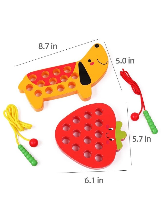 GEMEM Wooden Lacing Threading Toys Fine Motor Skill Toys for 3 Year Old Educational and Learning Montessori Toddler Travel Toy 1 Strawberry and 1 Dog - Image 2