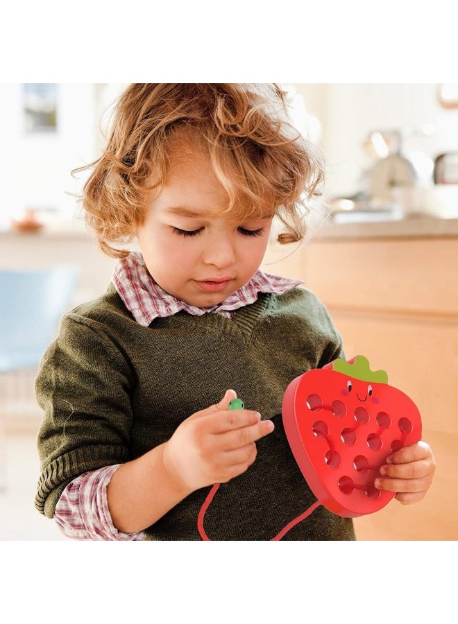 GEMEM Wooden Lacing Threading Toys Fine Motor Skill Toys for 3 Year Old Educational and Learning Montessori Toddler Travel Toy 1 Strawberry and 1 Dog - Image 3