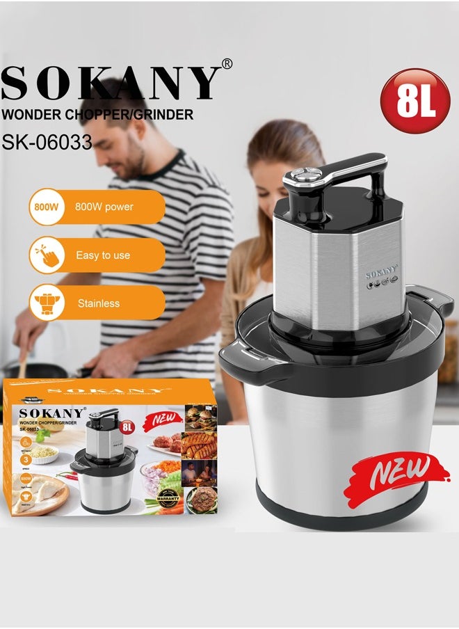 sokany 8L Electric Meat Grinder & 3 Speed Multi-Purpose Chopper,Food Processor,Stainless Steel Electric Grinder for Meat, Veggies, Spices | Heavy-Duty Home & Commercial Use,SK-06033  - Image 2