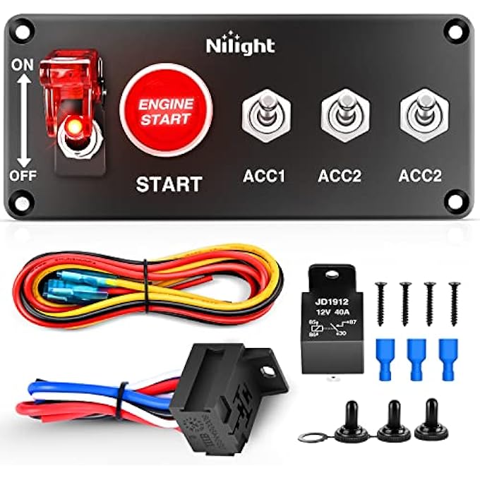 Nilight 12V Racing Car Ignition Switch Panel Engine Start Push Button Led Toggle Switch Panel Relay Wiring Harness For Racing Car Truck 2 Years Warranty - Image 2