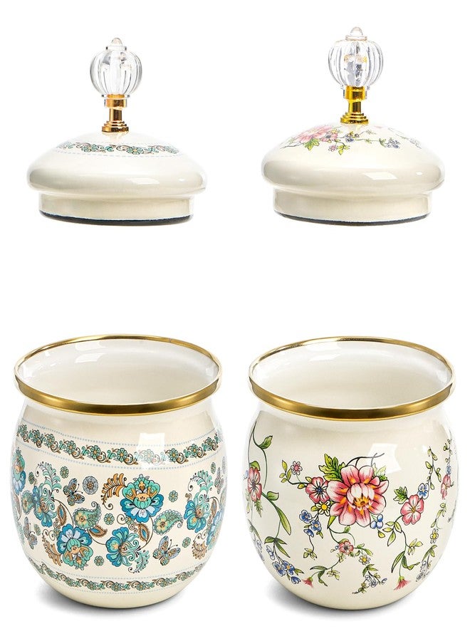 Elsjoy 2 Pack Vintage Enamel Storage Jar with Lid, 14 oz Floral Enamel Sugar Bowl Small Kitchen Canister for Candy, Cookies, Tea - Image 5