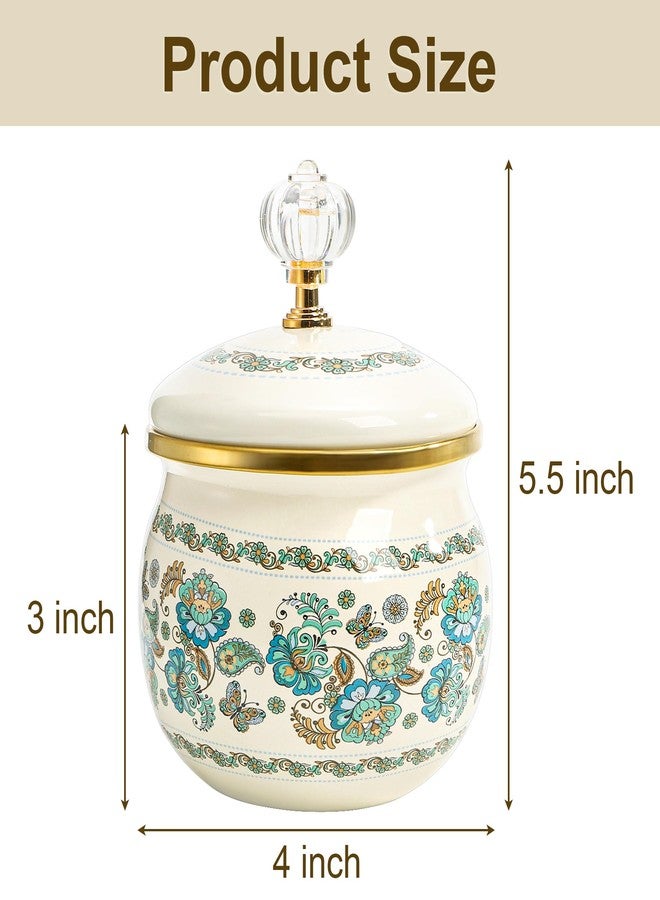Elsjoy 2 Pack Vintage Enamel Storage Jar with Lid, 14 oz Floral Enamel Sugar Bowl Small Kitchen Canister for Candy, Cookies, Tea - Image 2