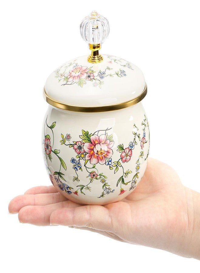 Elsjoy 2 Pack Vintage Enamel Storage Jar with Lid, 14 oz Floral Enamel Sugar Bowl Small Kitchen Canister for Candy, Cookies, Tea - Image 3