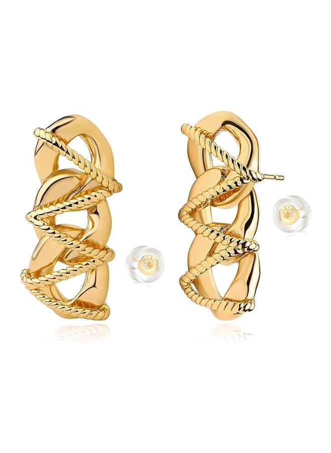 ميفيكو المرأة Huggie أقراط الذهب هوب النائم 14K الذهب شغل صغيرة بسيطة اليدوية هيبوالرجينيك مجوهرات يومية  - Image 1