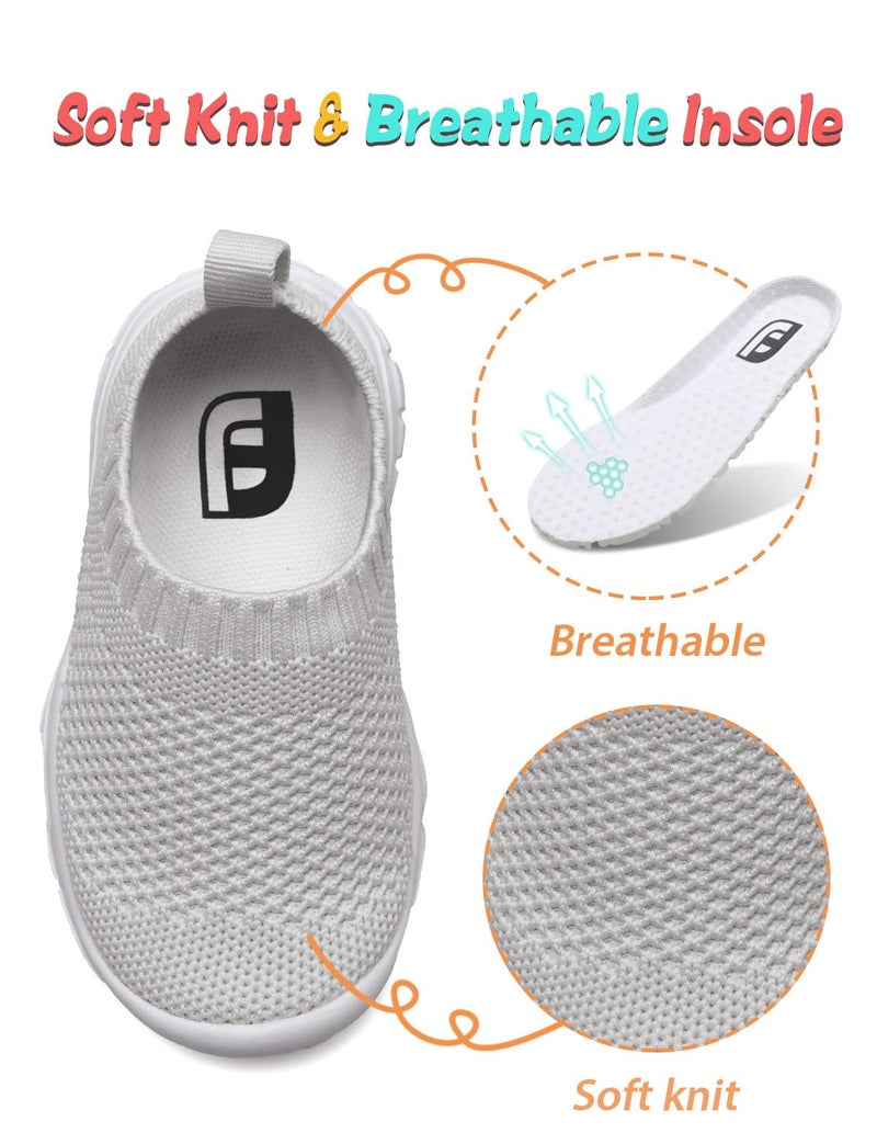 JOINFREE Baby Girls Boys Sneakers with Soft Sole Kids Slip on Casual Walking Shoes Grey 5 Toddler - Image 2