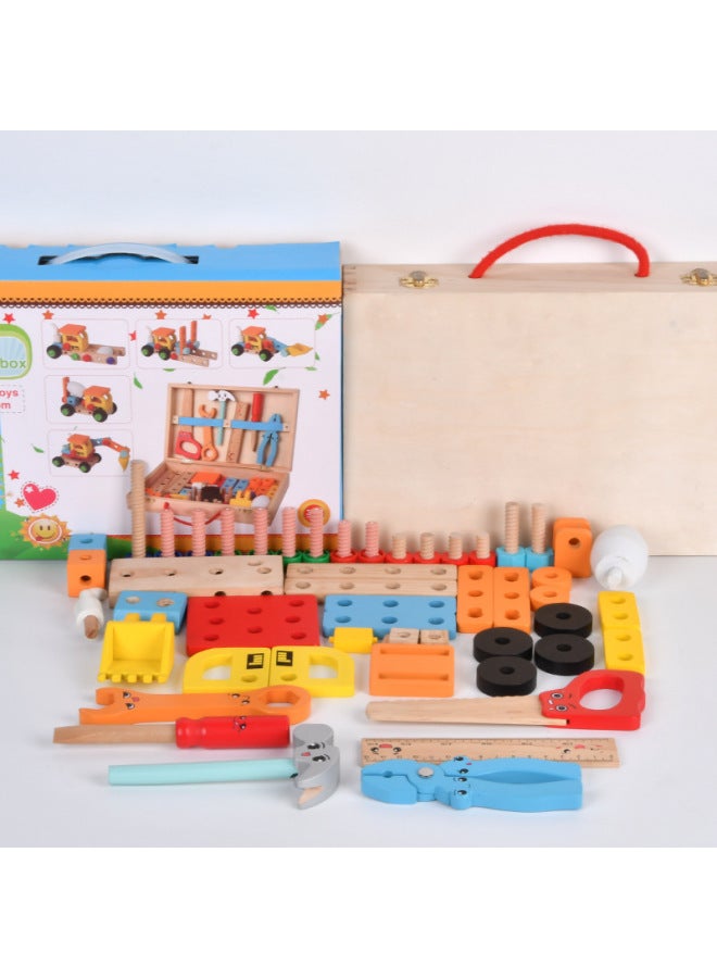 Children's Tool Box Repair Toys Educational Wooden Building Blocks Screwdriver For Boys And Girls Baby Woodworker Interactive Playset-Color:Tool Car Engineering Car (wooden Box) 1.1kg - Image 1