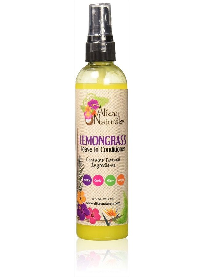 Alikay Naturals Lemongrass Leave In Conditioner Natural Silk Amino Acid, Aloe Vera Juice, Lemongrass Oil 8 Ounce  - Image 1