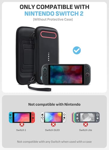 Mumba Carrying Case for Nintendo Switch 2 2025 Hard Shell Protective Carry Bag with 12 Game Cart Slot Light weight and Portable Travel Case with Dual Zipper and Wrist StrapBlack Mini - Image 3