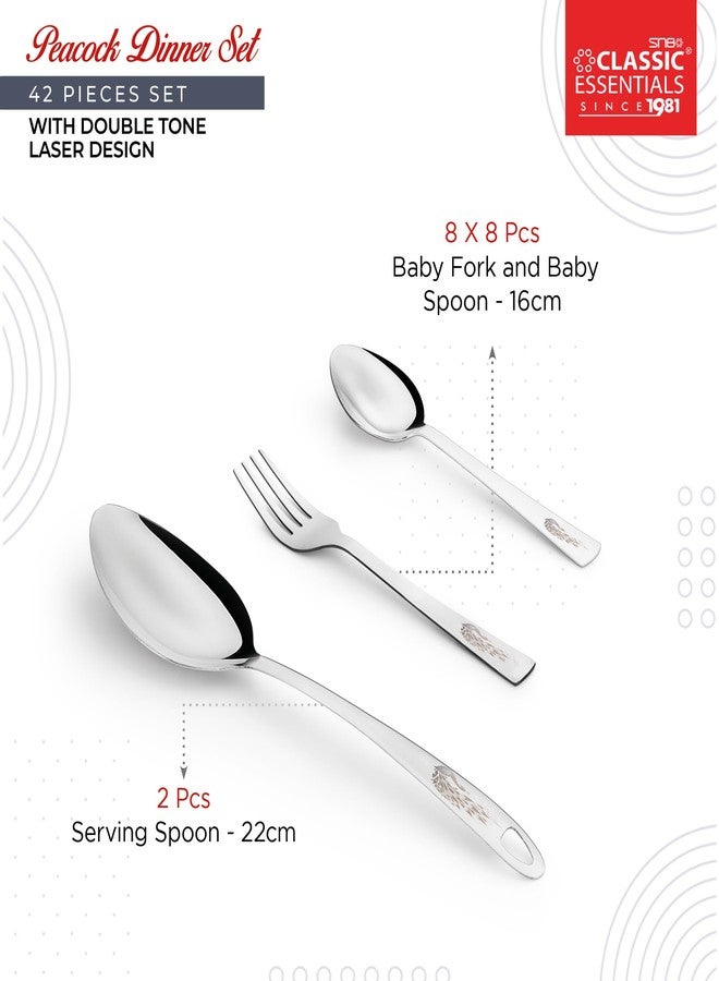 Classic Essentials Stainless Steel Dinner Set|Serves 4 People|Heavy Gauge|Kitchen Set|Permanent Laser-Peacock, Set of 42 - Image 5