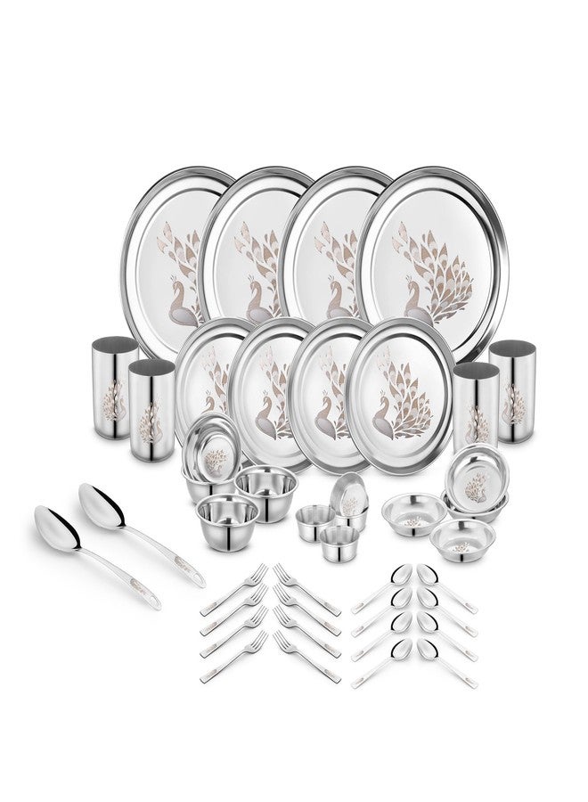 Classic Essentials Stainless Steel Dinner Set|Serves 4 People|Heavy Gauge|Kitchen Set|Permanent Laser-Peacock, Set of 42 - Image 1