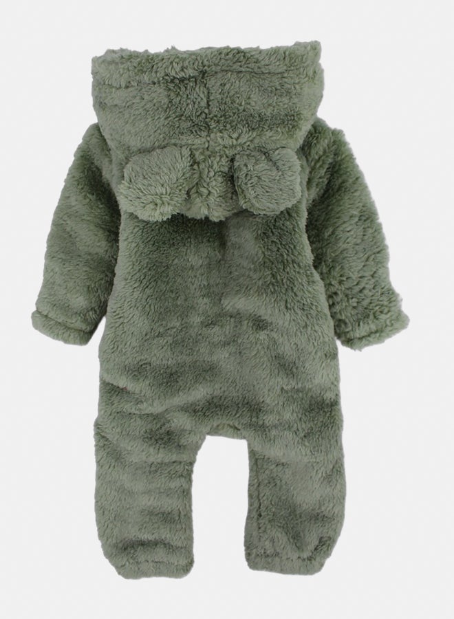 Our kids Kids Unisex Baby Fleeced Hooded Baby Footie – Mint with Teddy Design - Image 2