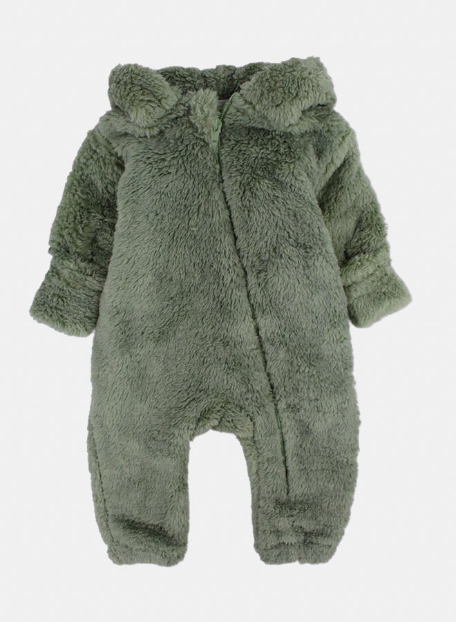 Our kids Kids Unisex Baby Fleeced Hooded Baby Footie – Mint with Teddy Design - Image 1