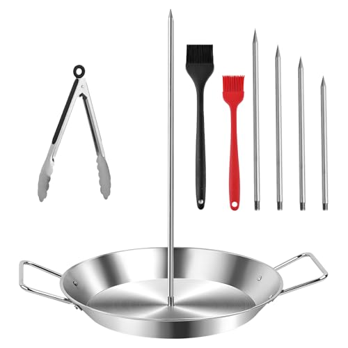 WELLFAR Stainless Steel Shawarma Pan for Oven Grill Vertical Skewer with Gyro Plate 5 Spikes 614 in Middle Al Pastor Rotisserie for Tacos Chicken Pork Gyro Cooking Pan Roasting Skewer Stand - Image 1