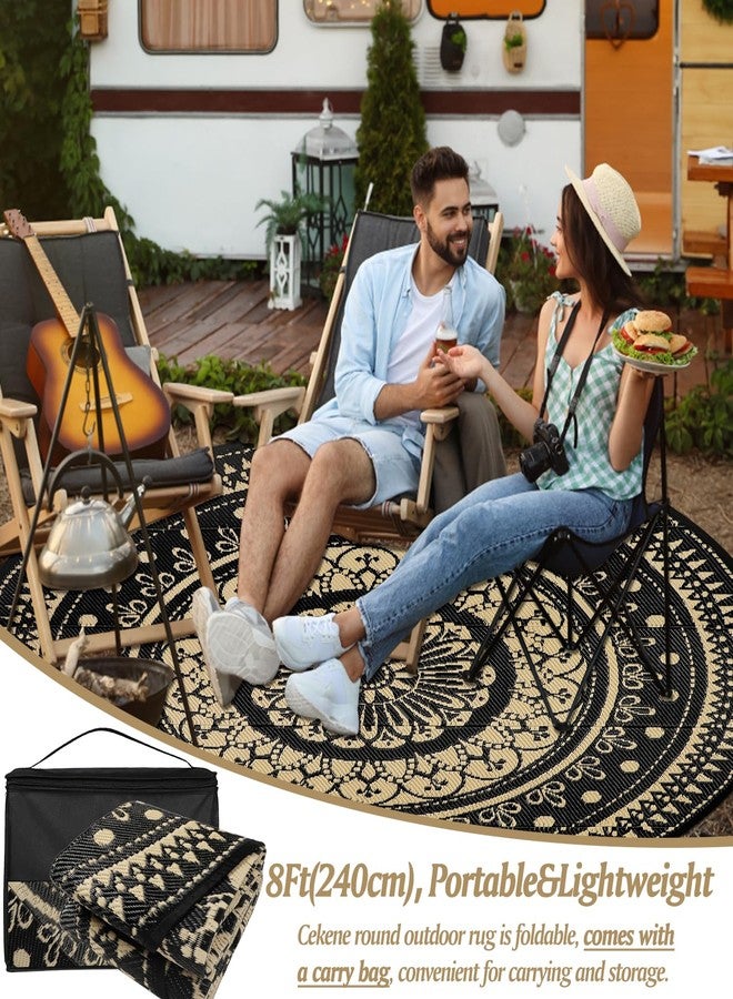 Cekene Round Outdoor Rugs for Patio 8Ft Waterproof Reversible Outdoor Patio Rugs Black Lightweight Plastic Straw Rugs Portable RV Camping Mat Floor Carpet for Deck Porch Picnic BBQ - Image 2